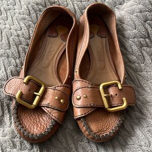 Chloe ballet loafer leather flat shoes with gold buckle